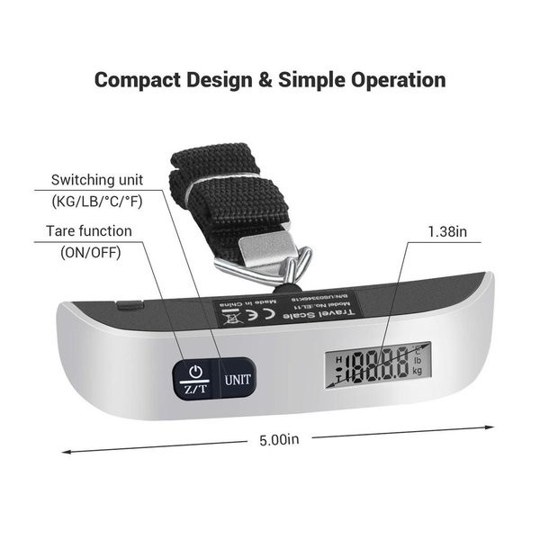 Timbangan Travel Gantung Digital Koper Silver Electronic Luggage Scale