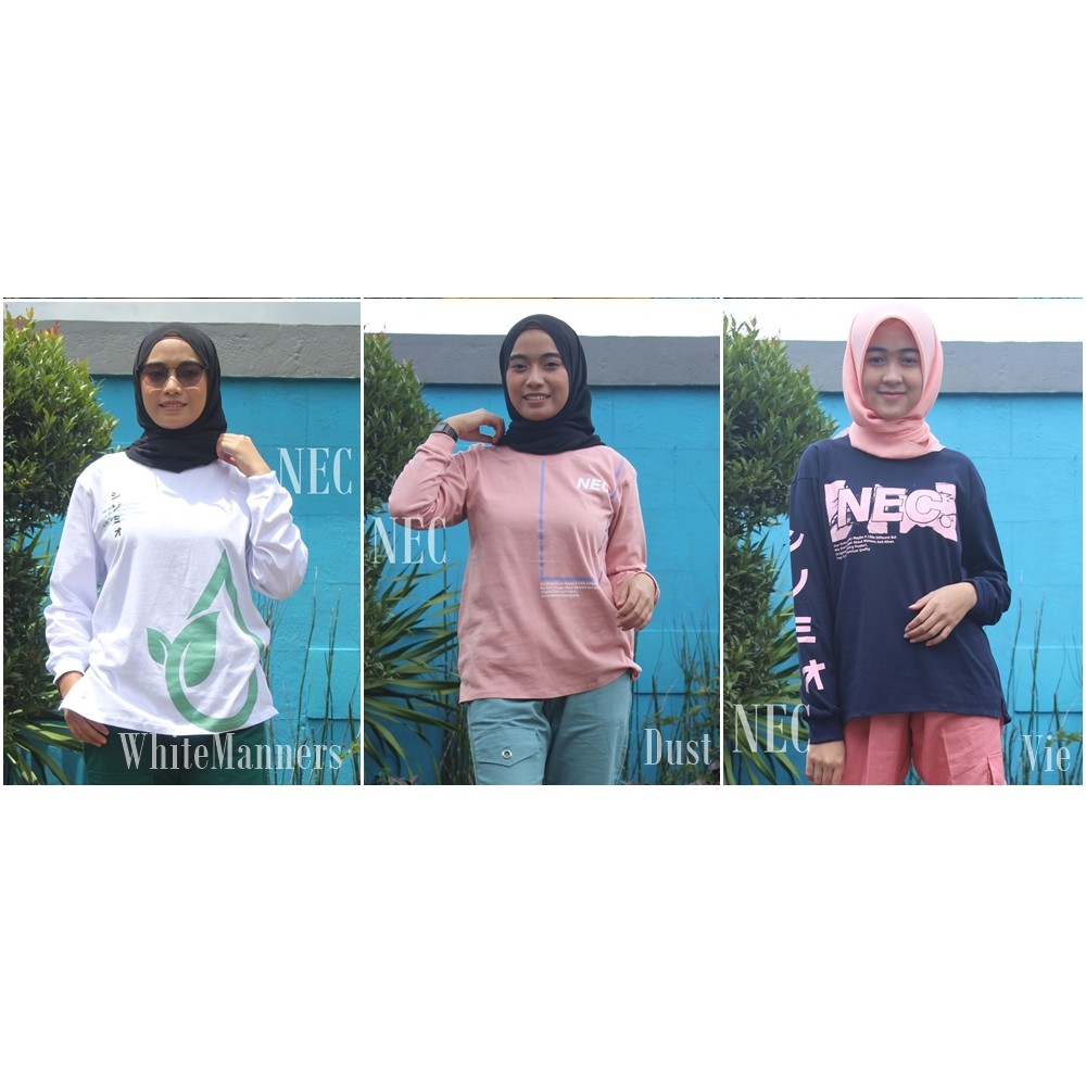 Original Kaos Lengan Panjang Wanita Fashion Wanita Musmilah Trendy NEC Vie - Dust - White Manners