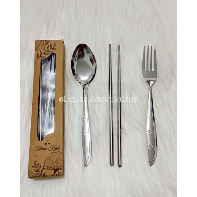 souvenir sendok garpu sumpit stainless kemas box rustic
