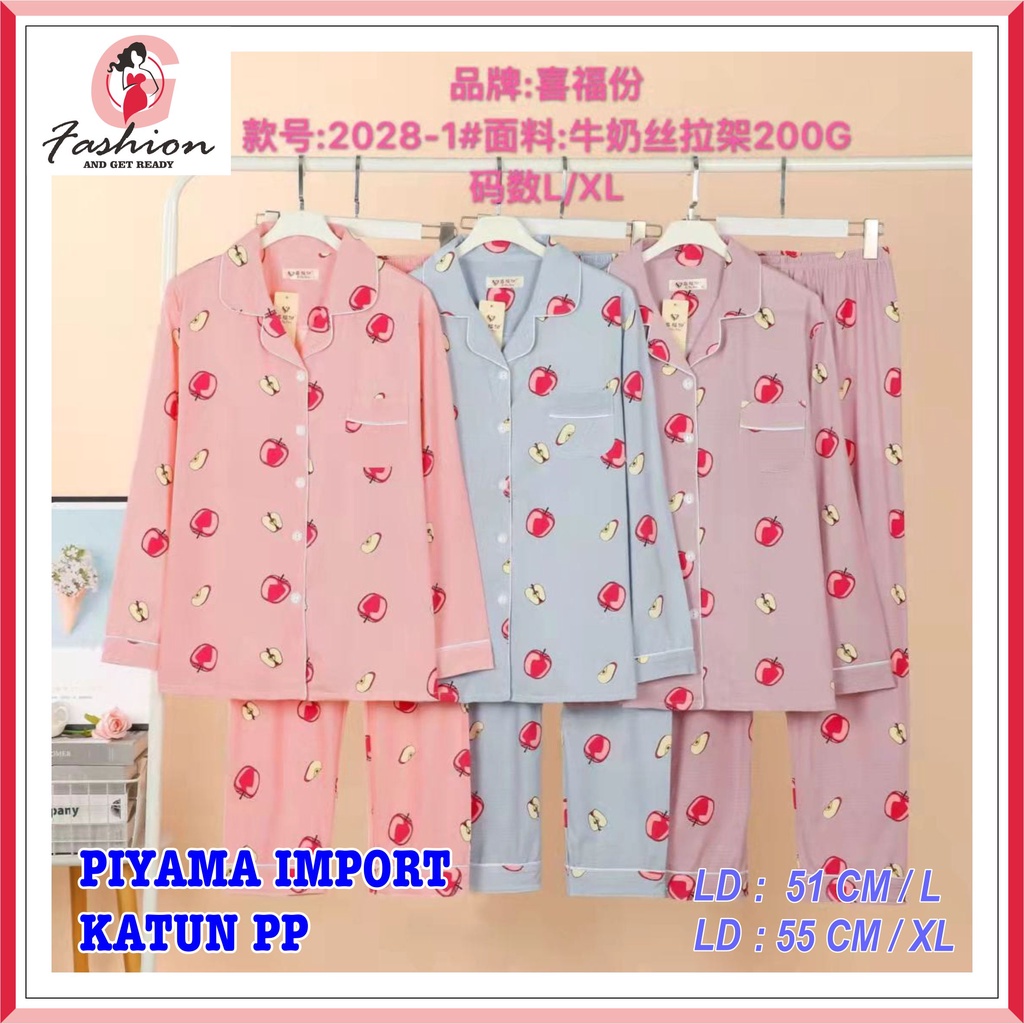 COD !!! PIYAMA KATUN IMPORT PP / BAJU TIDUR LENGAN PANJANG SIZE L - XL