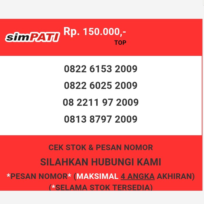Nomor cantik Telkomsel murah tahun lahir 2009 simpati & loop T0888-150