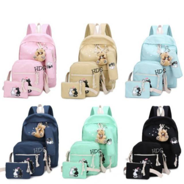 Fashion backpack 4in1 motif catlove UCING KAWIN /fashion wanita /tas satu set murah / TAS BERANAK