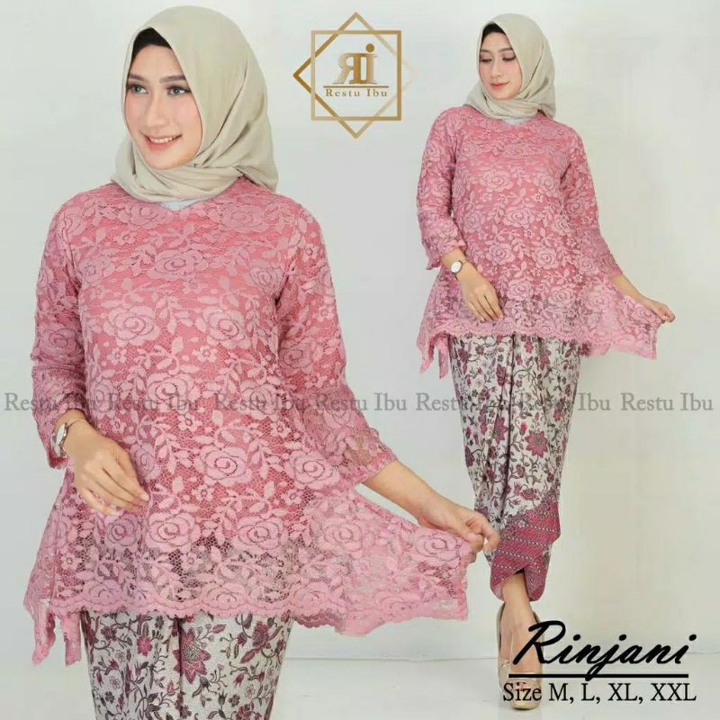 SETELAN KEBAYA RINJANI JUMBO LD 120 - 130 / KEBAYA BROKAT BIG SIZE / SET KEBAYA ROK LILIT
