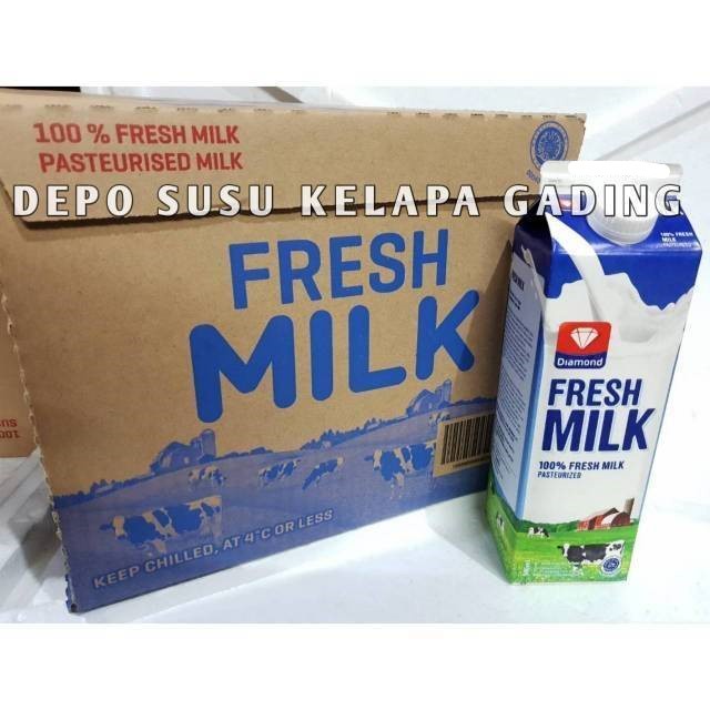 Susu Diamond Fresh Milk 12pcs perkarton liter | Diamon Plain Segar Full Cream