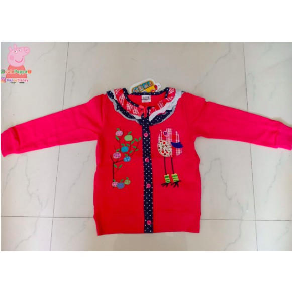 jaket anak sweater anak cewek merah kancing burung aplikasi bordir import