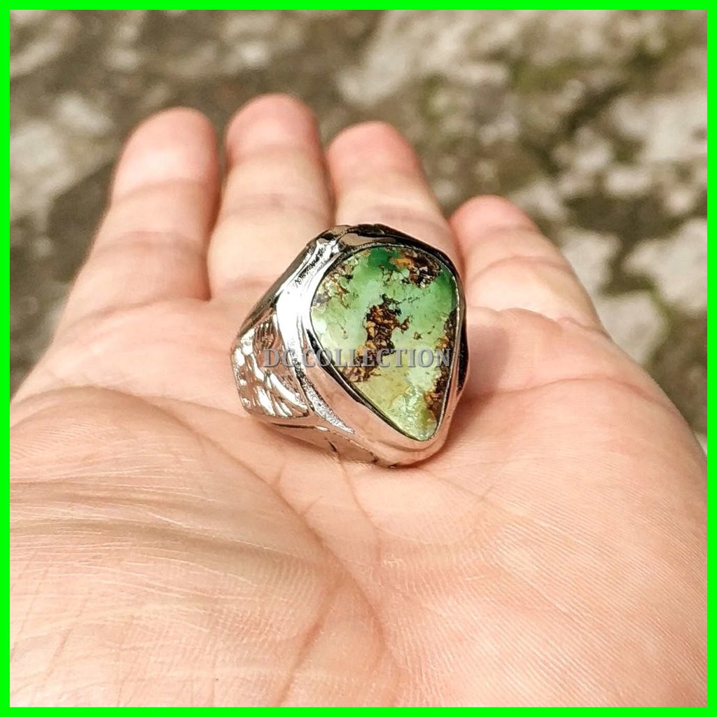 CINCIN BATU AKIK NATURAL PIRUS PERSIA HIJAU MOTIF TETESAN AIR TRIANGEL