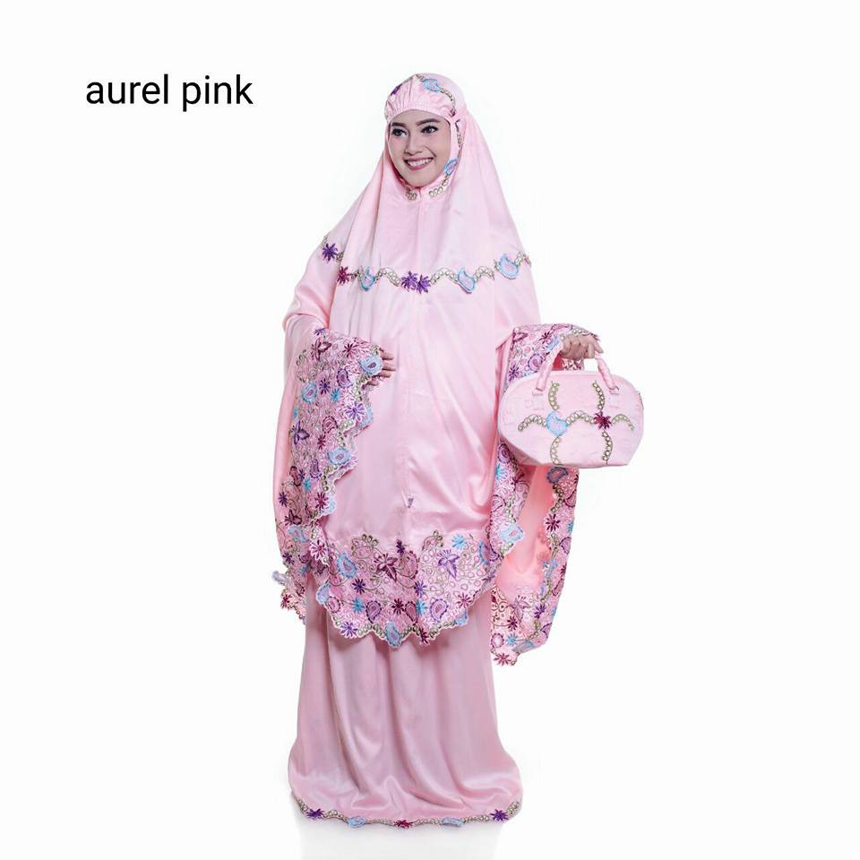 MUKENA TELEKUNG RUKUH SATIN SUTRA JUMBO PUTIH BORDIR TAS PASTEL