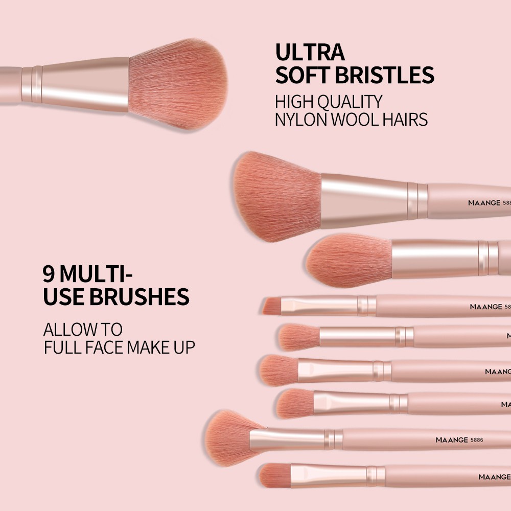 ~AB~ Original Maange 9pcs/set Brush Makeup Ukuran  Mini Blush On, Bedak, Concealer, Eyeshadow