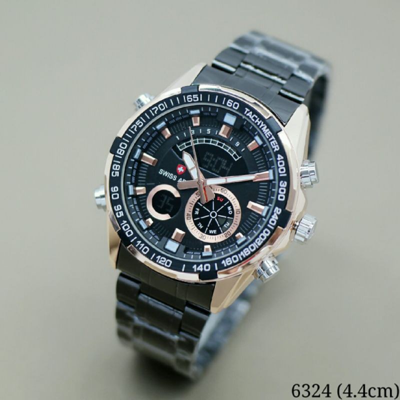 Jam Tangan Pria SA6324 Double Time Rantai Stainless Free Box