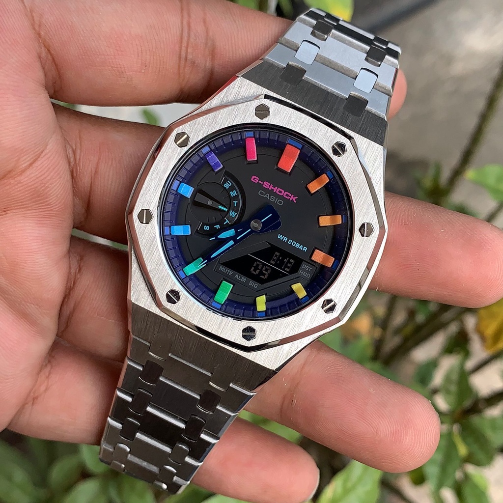 Jam G-Shock GShock GA-2100 GA2100 VB Rainbow Original Silver Gen3
