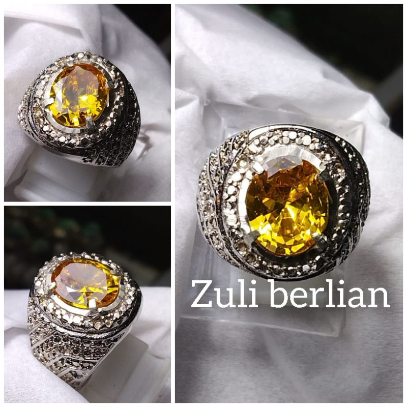 Cincin batu permata Yellow topas dan pecah seribu