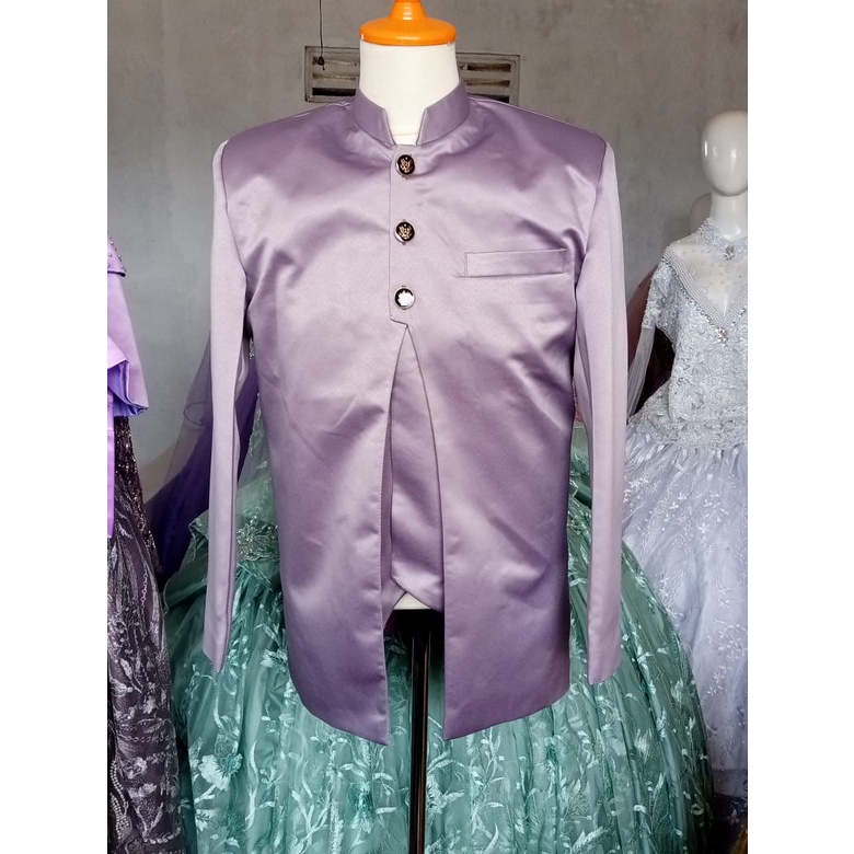 jas pengantin /jas asrap pria set celana rompi peci bahan bridal warna taro  size M L XL