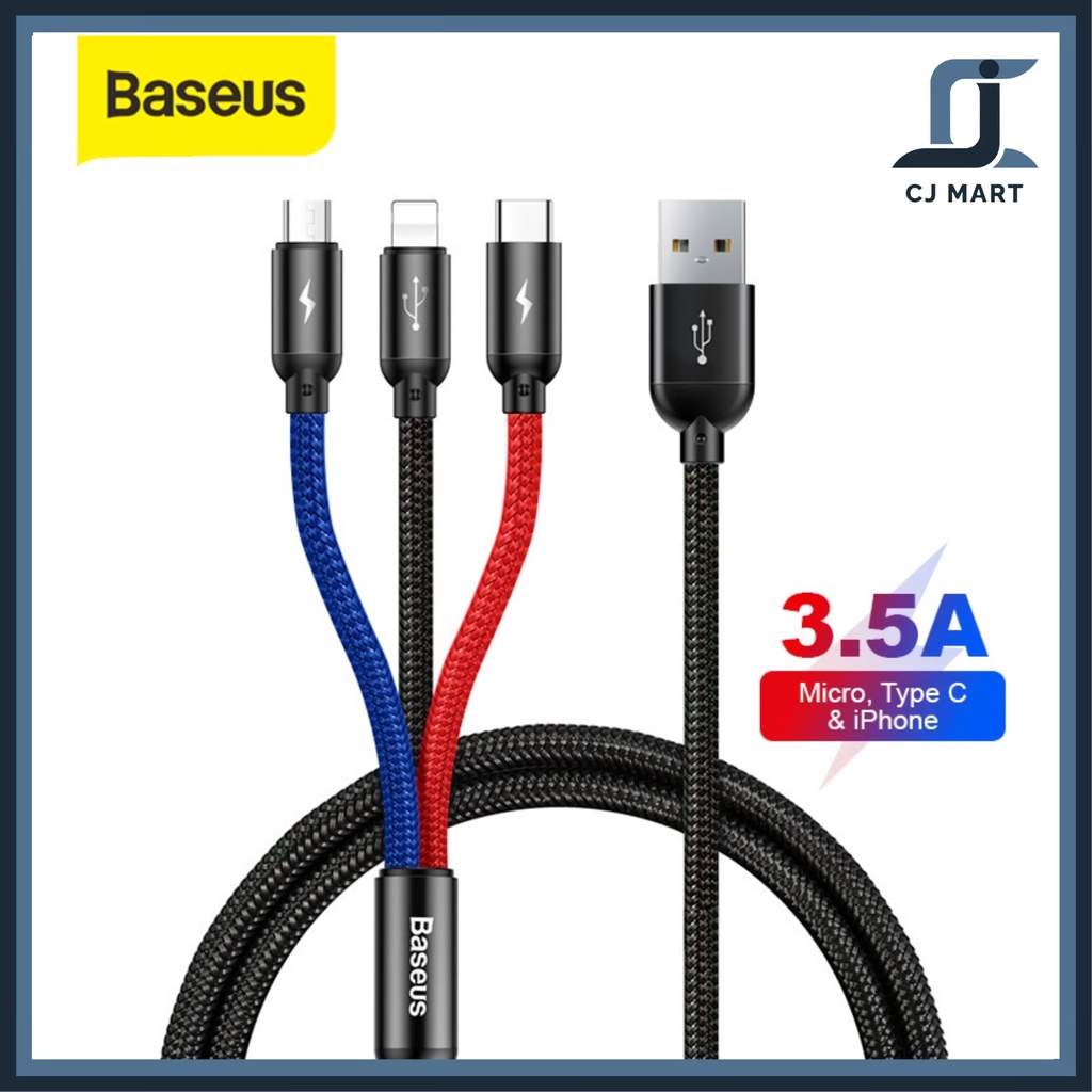 KABEL DATA BASEUS PRIMARY COLORS 3IN1 MICRO+LIGHTNING+TYPE-C 3.5A 1.2M