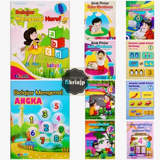 Buku Anak Belajar Mengenal Huruf Angka- Belajar Menulis- Bermain Berhitung -Berhitung Mewarna/ RCS