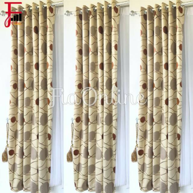 Tirai gorden jendela gorden pintu hordeng gordyn motif dua sisi acacia cokelat bahan IMPORT GRADE A