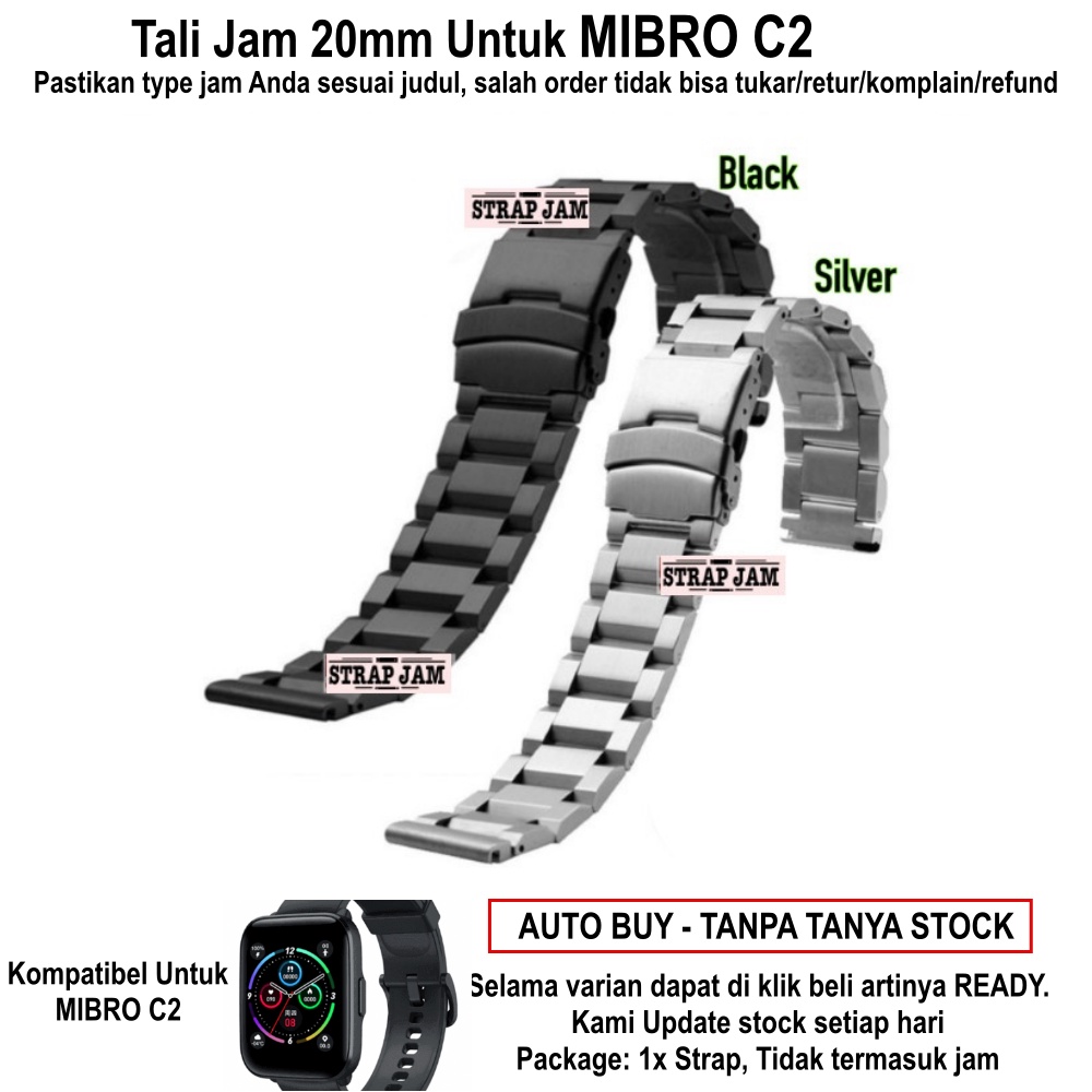 SOLID Tali Jam Tangan Mibro C2 - Strap 20mm Stainless Steel Metal Padat