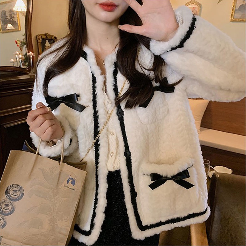 jaket korean style wanita cotton beauty imitasi bulu kelinci kecil wewangian mantel wanita musim din
