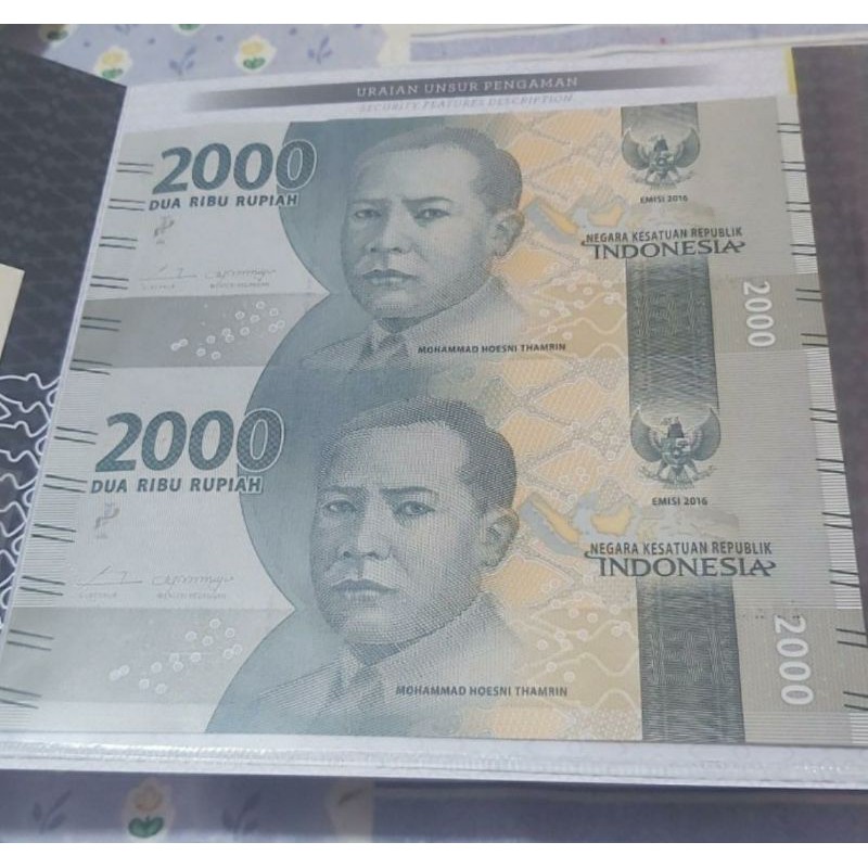 Uang Kertas Kuno 2000 Rupiah Thamrin 2016 uncut 2x uang bersambung 2x + Sertifikat BI