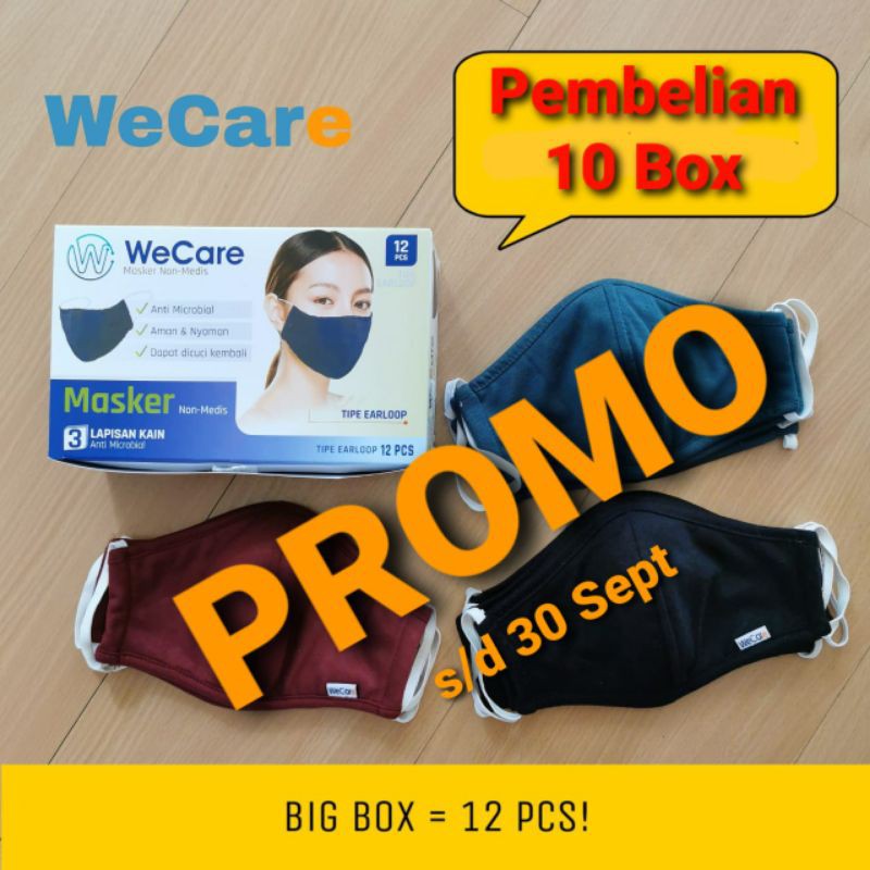 Masker Kain WeCare 3 Ply ( 1 dos = 12pcs ), masker ami health