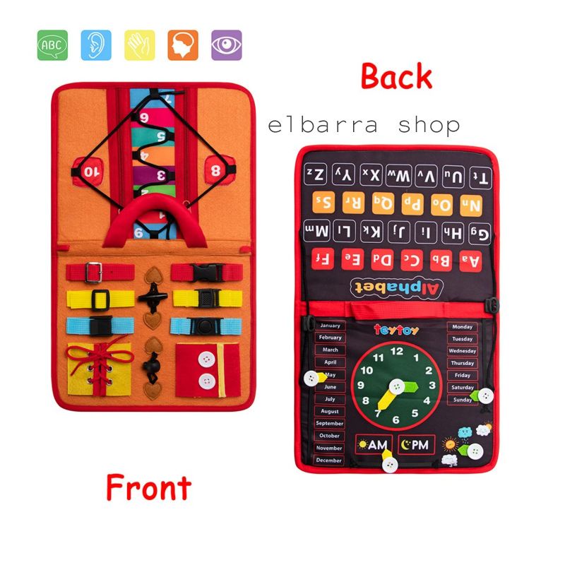 Mainan Edukasi Anak Papan Belajar Activity Basic Skill Montessori Preschool Toys Busy Board Practical Early Educational Sensory with Buckles Kado Ulang Tahun Quiet Busy Book