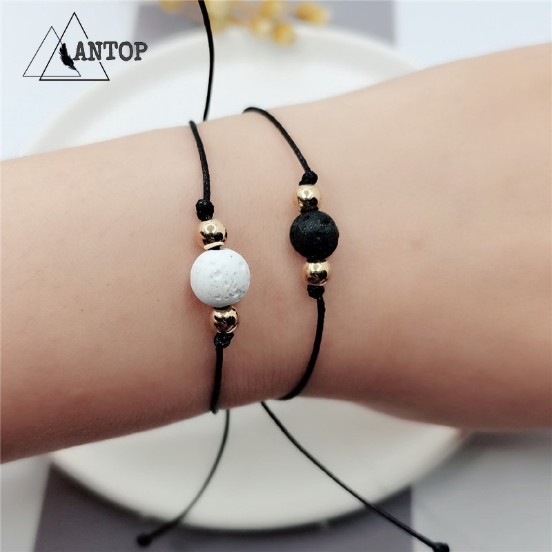 2 Pcs Gelang Magnet Couple Gelang Tali Etnik Persahabatan Anyaman Krisan Bunga Matahari Fashion Wanita Korea Pria Couple Bracelet Daisy Hitam ANTOP