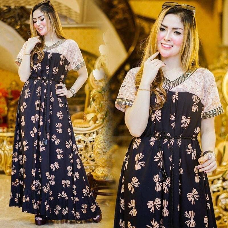 Baju Daster Renda Kupu Pita  Daster Kekinian Rayon Premium Dress Imlek Wanita Lengan Pendek Baju Wanita Kekinian