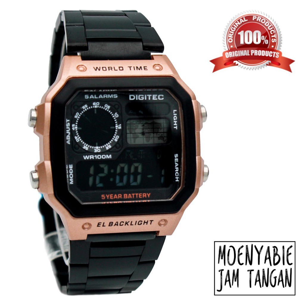 Digitec DG 3081T World Time Black Gold Stainless Original Dan Anti Air Jam Tangan Digitec Pria