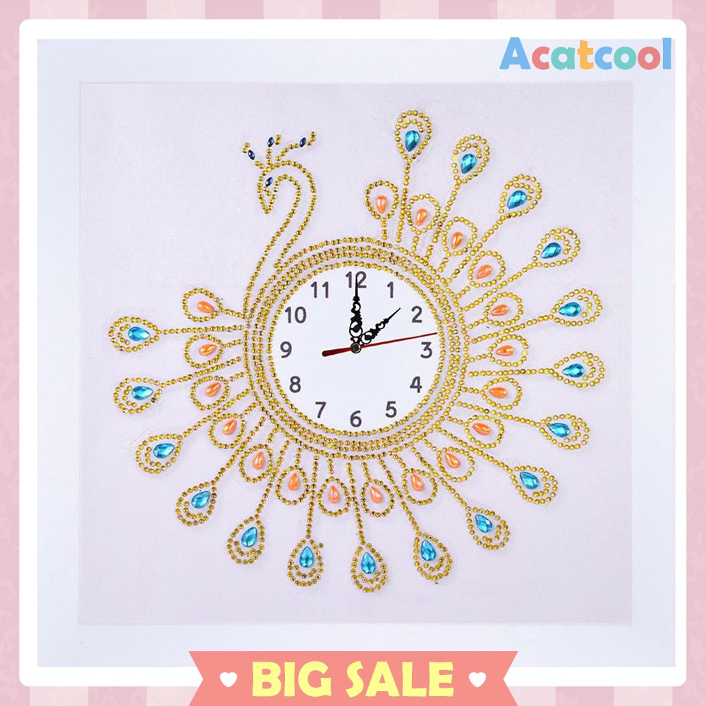 DIY Special Shaped Diamond Painting Peafowl Wall Clock Embroidery Craft