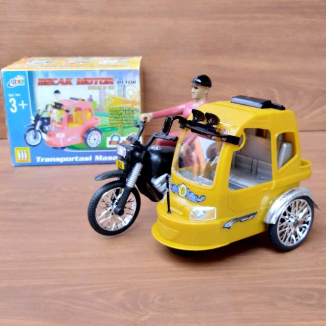 mainan becak motor bump &amp; go anak edukatif - miniatur bentor kendaraan tradisional