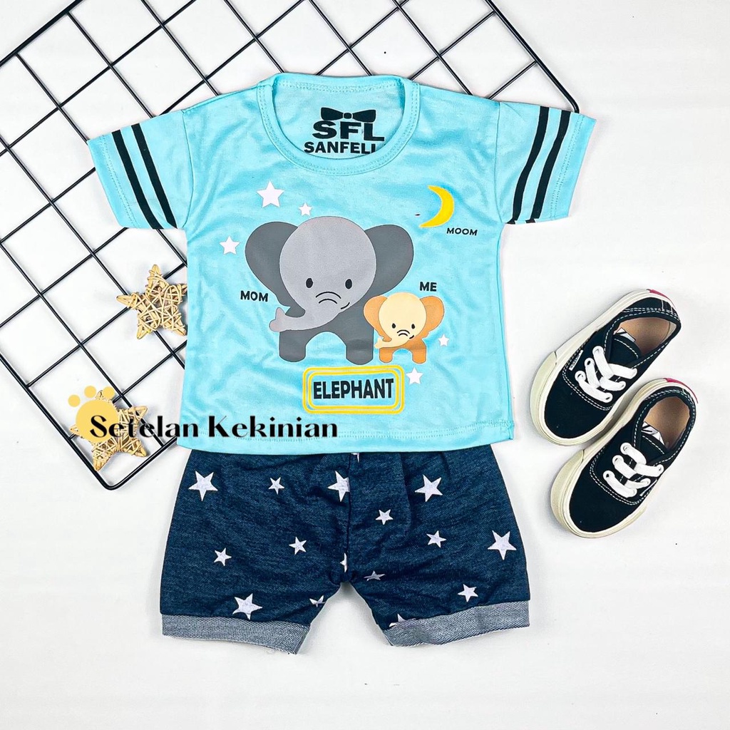 [SK] Setelan Baby 0 sampai 3 bulan Set Baby Boy Gajah Animal Anak Stelan Bayi Laki Laki 1thn Keren