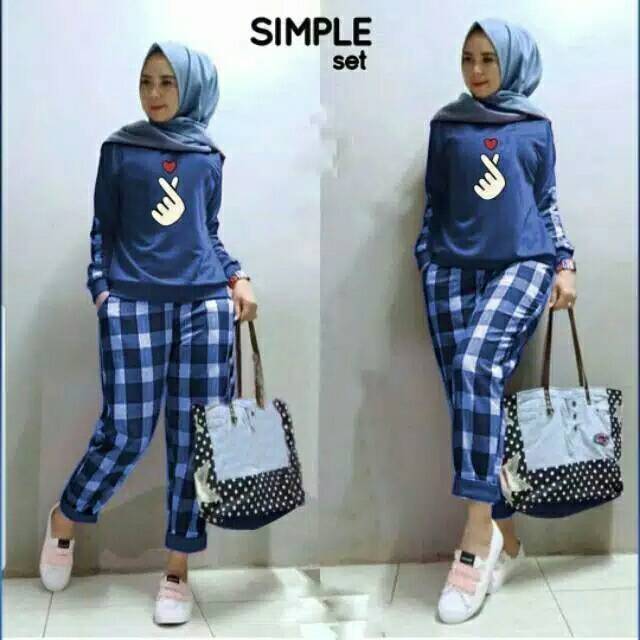 SET CELANA SIMPLE SARANGSIM KOTAK, BABYTERRY, GAMIS HIJAB MUSLIM, SETELAN