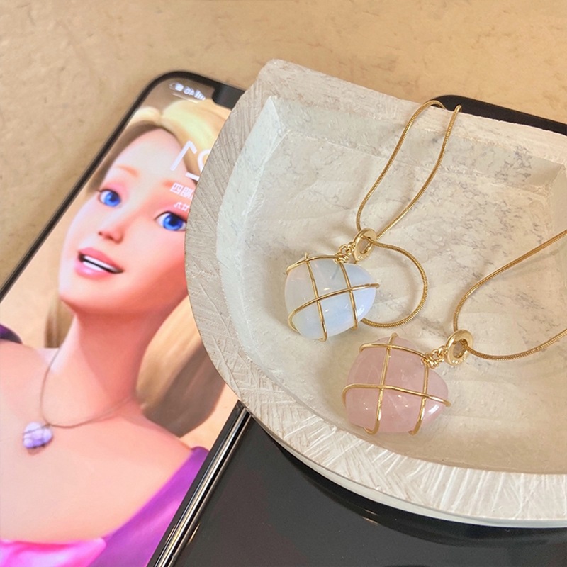 Barbie Kalung Rantai Liontin Batu Opal Rose Quartz Untuk Wanita