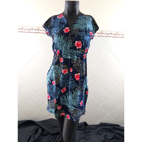 dress mano pendek wanita dewasa simpel motif bunga Bali