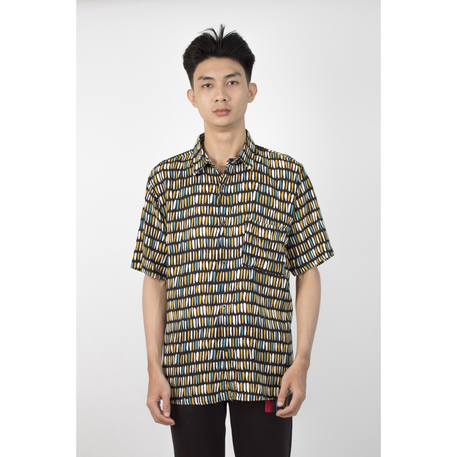 Kemeja Pria Abstrak Hitam Hawai Lengan Pendek Pantai Polos Murah Kasual Best Seller Laki Terlaris C8