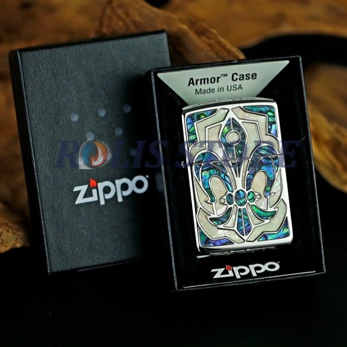 COD- Korek Zippo Silver Ice Emboss Crystal Blue Green Aurora 2 Sisi High Premium Quality Limited Made In Usa - Free Box