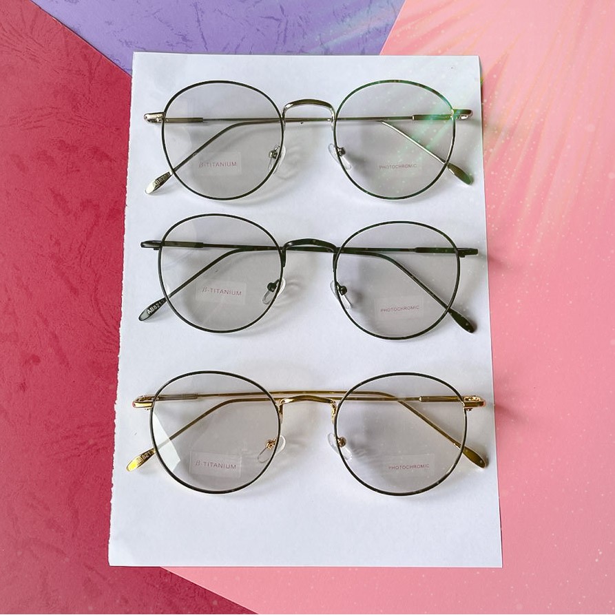 KACAMATA PHOTOCROMIC FRAME OPTIK FASHION VINTAGE OVAL BLUERAY ANTI RADIASI WANITA PRIA
