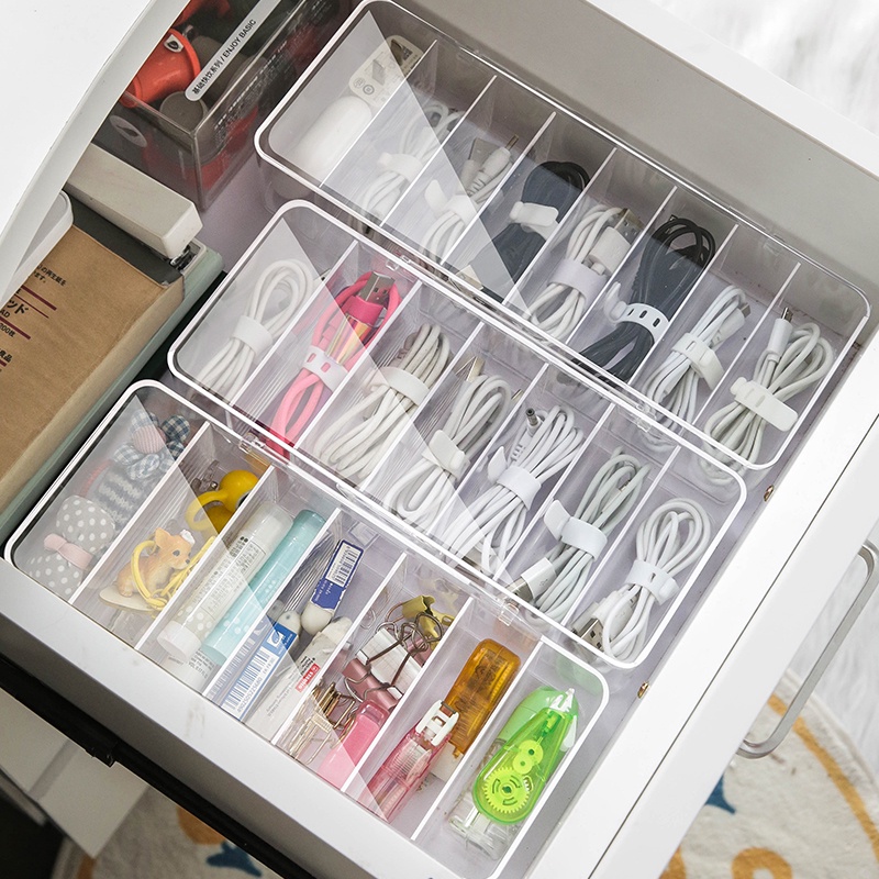 HOVELSHOP Kotak Acrylic Tempat Kabel Data Flashdisk USB Storage Organizer Meja Penyimpanan Aksesoris
