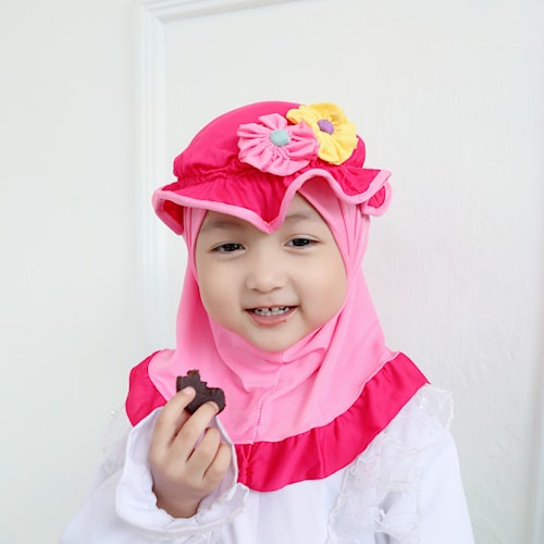 Jilbab Kerudung Hijab Anak Perempuan Balita 0-3 Tahun Topi List Polos - Krudung Anak Kecil Kekinian
