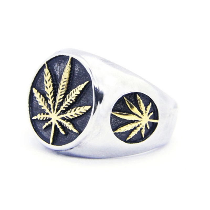 Cincin Desain Daun Maple Canada Bahan Stainless Steel 316l Warna Emas Untuk Pria