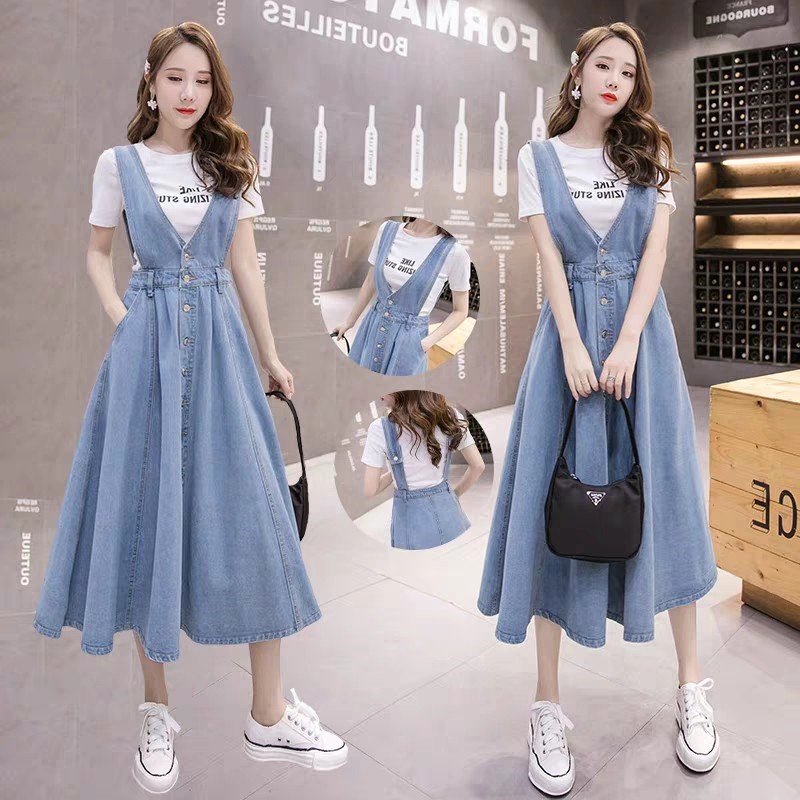 KARAKOREA 6216 Yoojung Overall Denim Skirt/Rok Denim kerja