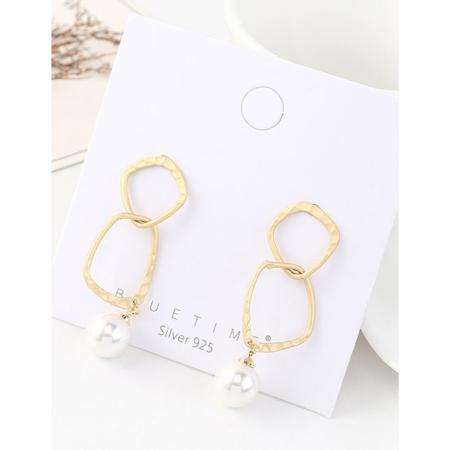 LRC Anting Tusuk Fashion 14k Gold Hollow Pearl Geometry Earrings Y63110