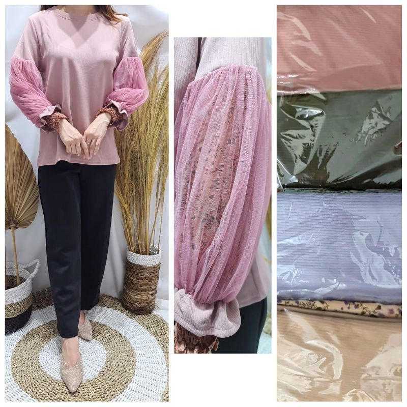 ATASAN CAVELL - BLOUSE TANGAN BALON / BLOUSE KNIT / ATASAN CAVEL TANGAN BALON TILE / ATASAN VIRAL