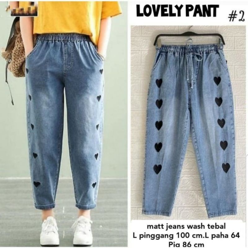 LOVE PANTS CELANA JEANS PINGGANG FULL KARET NEW MOTIF