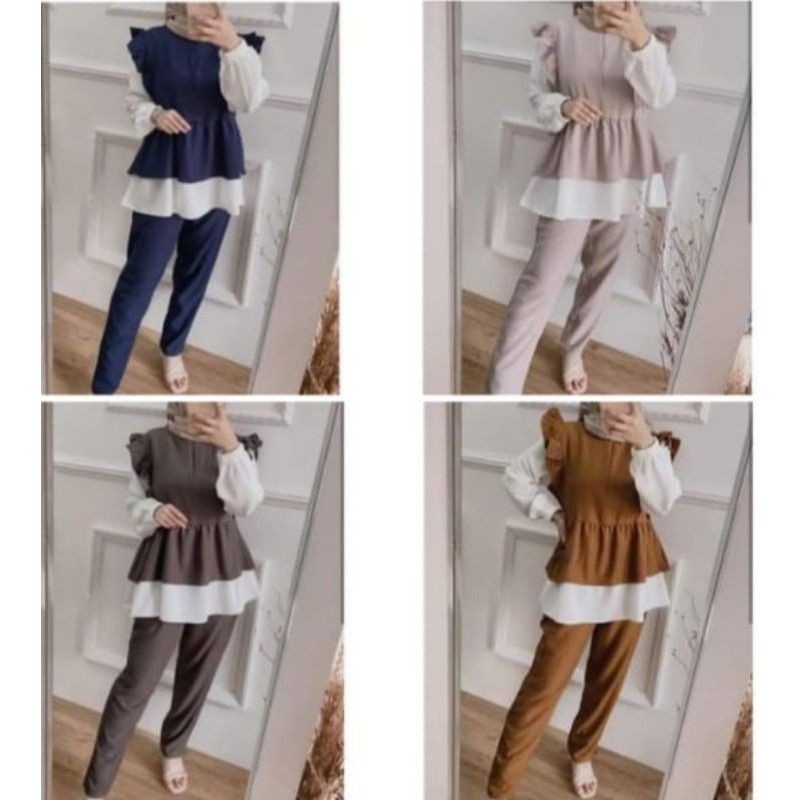 BLOUSE SET WANITA MOSCREPE//ONE SET MODINA REMPEL BALON DAILY-1