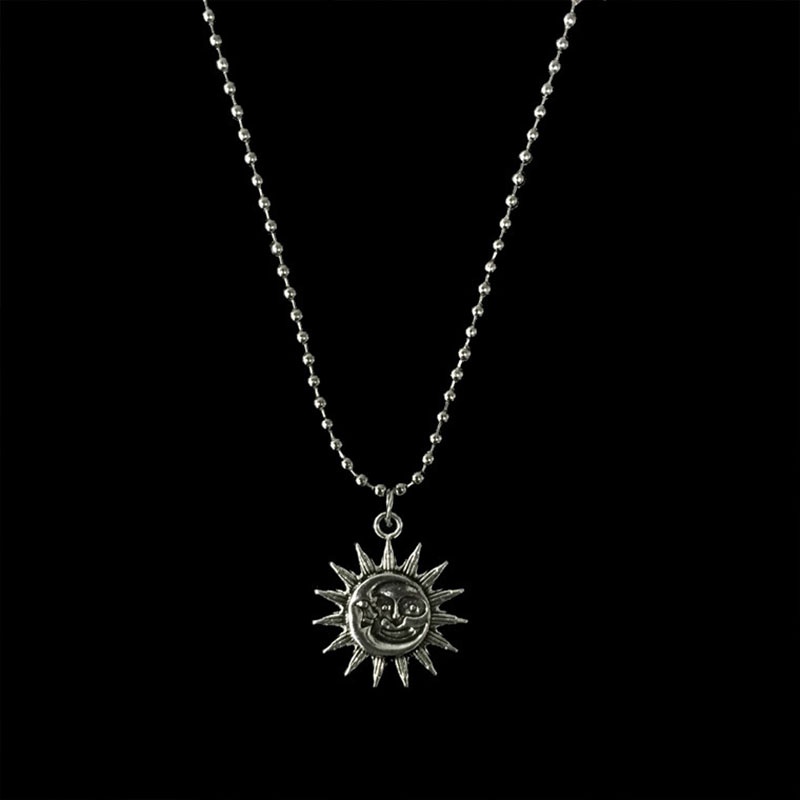 【COD】1 PC Perak Fashion Kalung Retro Sun Smiley Liontin Kalung Unisex Aksesoris Mode