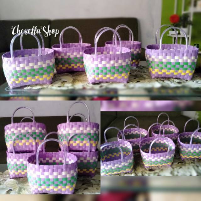 Tas anyaman plastik UNGU size S