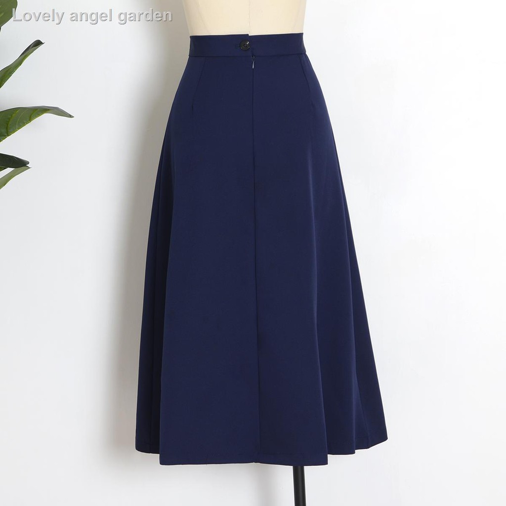 navy long pleated skirt