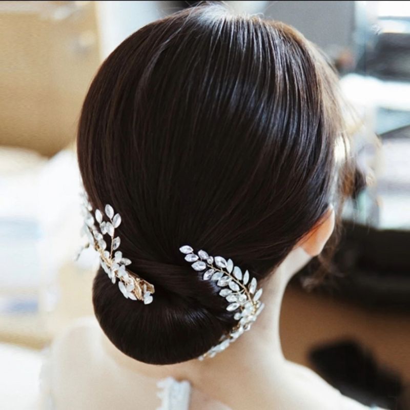 Set 2 Jepit Rambut Korea Berlian Imitasi Hiasan Rambut Pernikahan