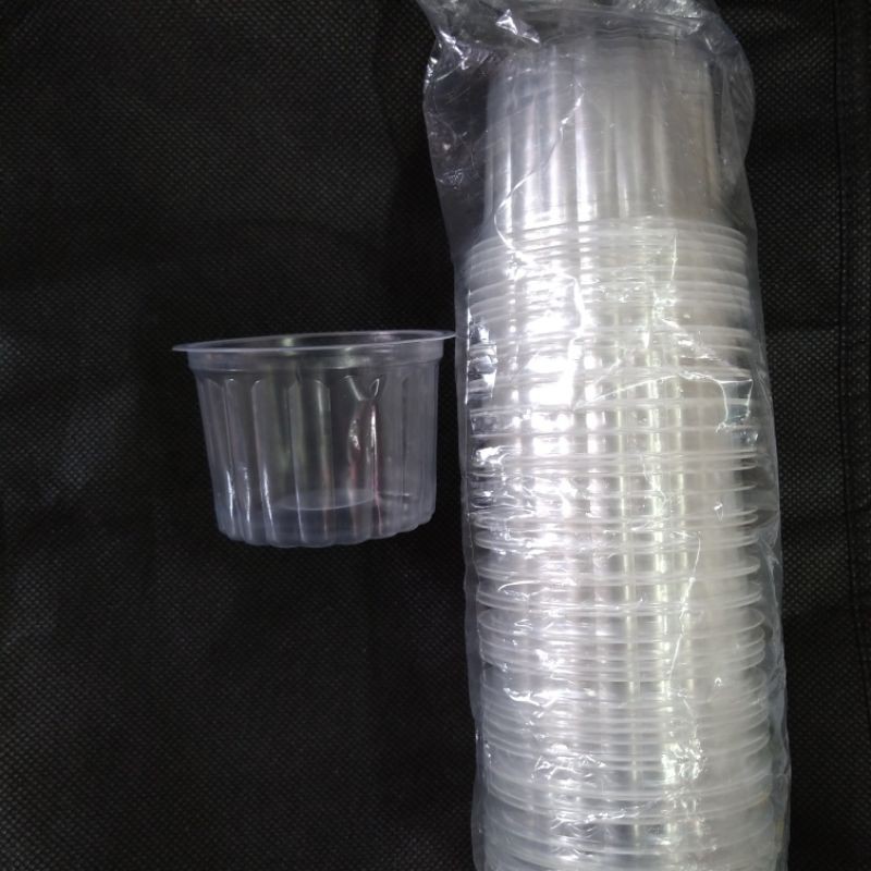 Cup Agar Jelly Puding BELIMBING 60ml / Gelas Plastik Garis + Tutup (50pcs)