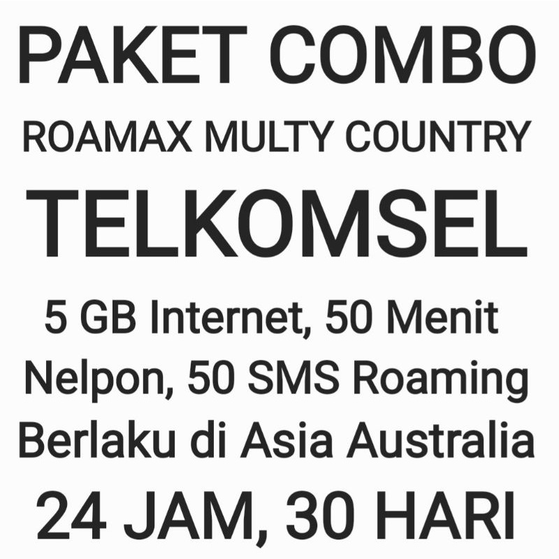 Paket Combo Roamax Roaming Telkomsel Multy Country Asia Australia Luar Negeri Negri 5GB Tsel Interne